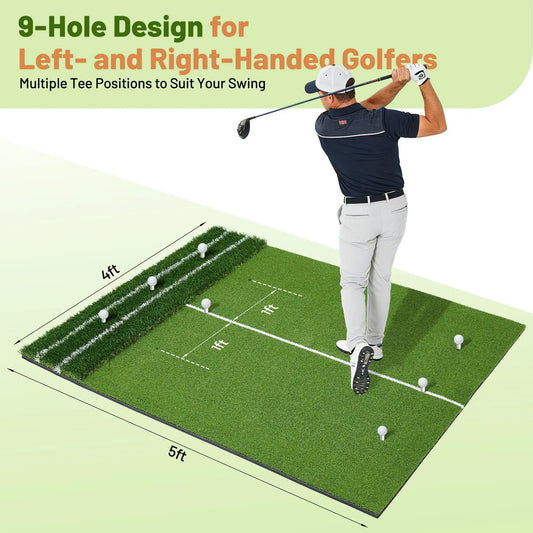 HiMISS Premium Dual Turf Golf Practice Mat 5x4ft With Alignment Lines For Backyard Golfers Swing Trainer