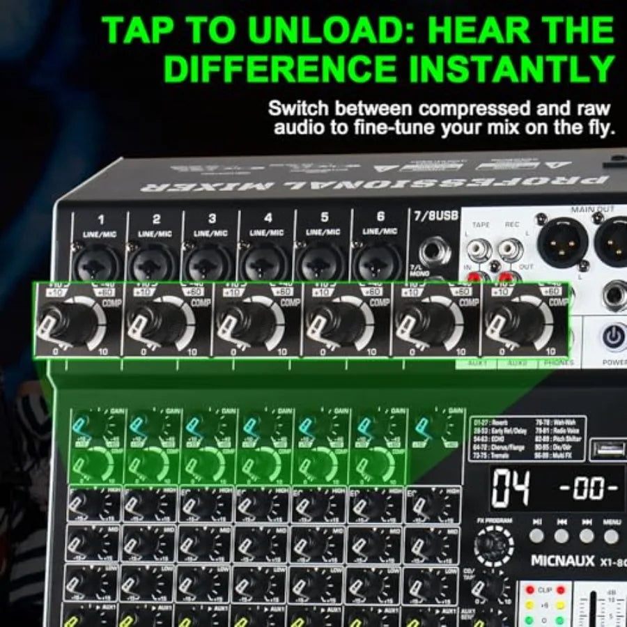 8 Channel Audio Mixer With USB Bluetooth And DSP Effects