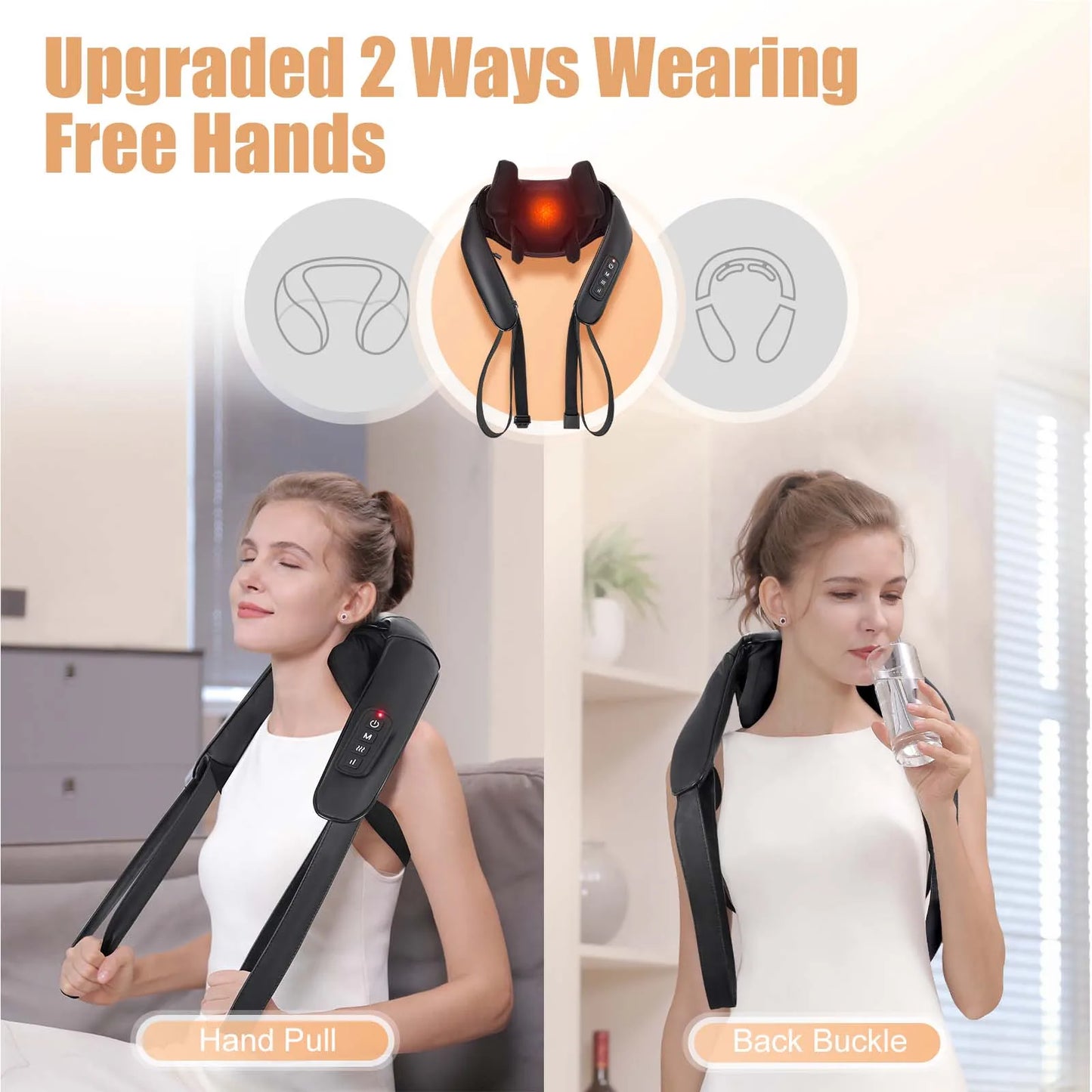 MASGRE Shiatsu Back Neck Massager With Heat Cordless 3D Kneading