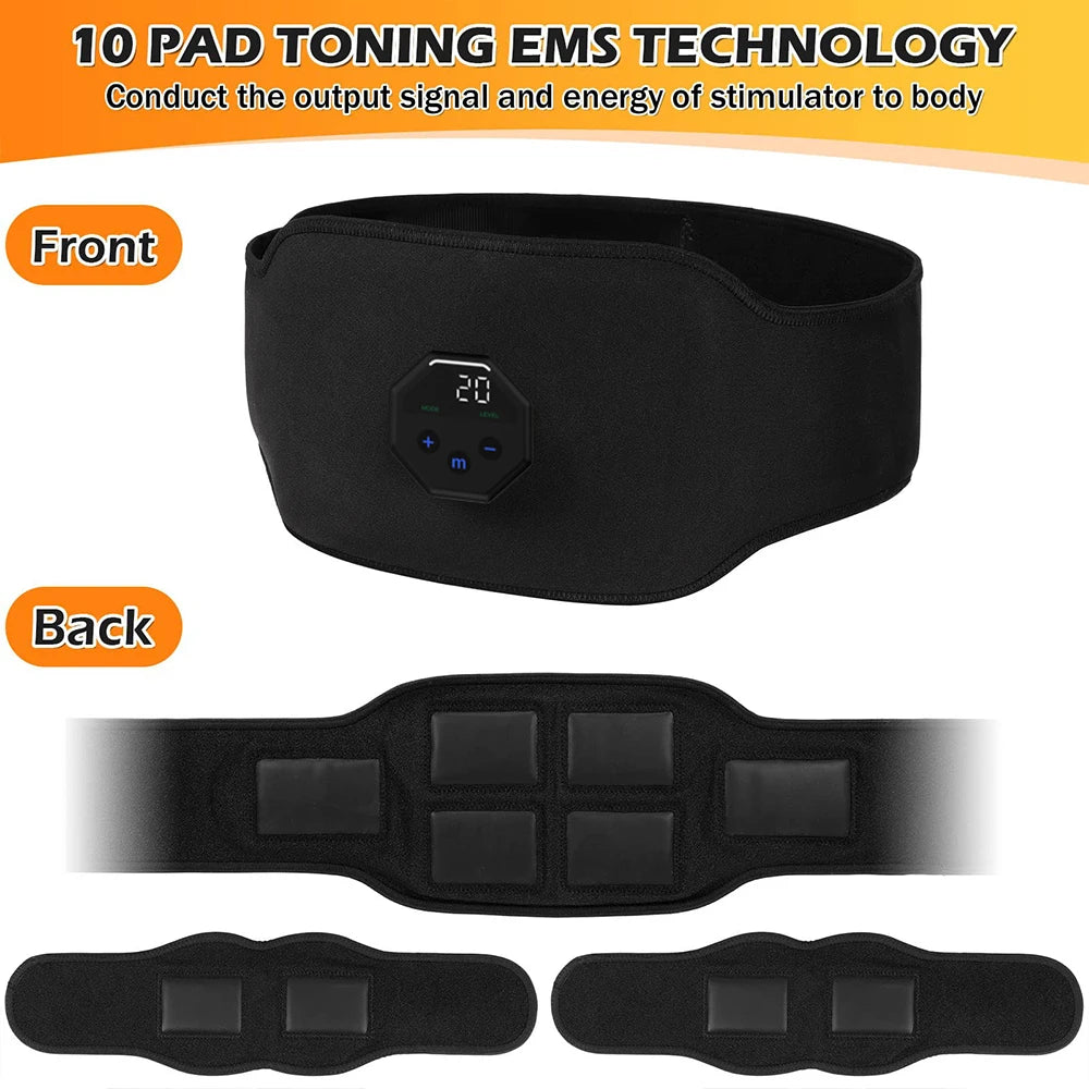 Rechargeable Ems Abdominal Muscle Trainer Belt With Silicone Electrode Pads