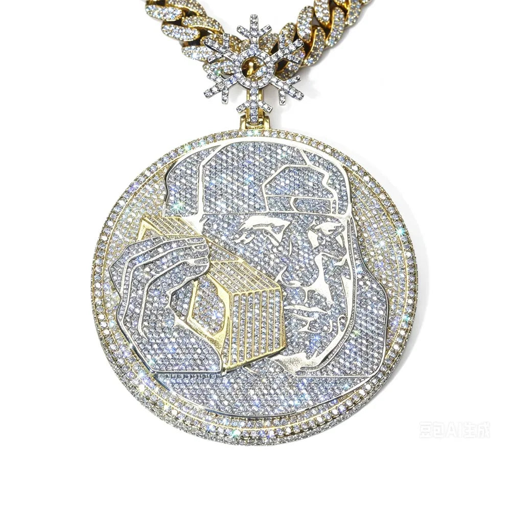 Lyee Cyee Iced Out 3D Gold Plated Pendant Necklace Jewelry