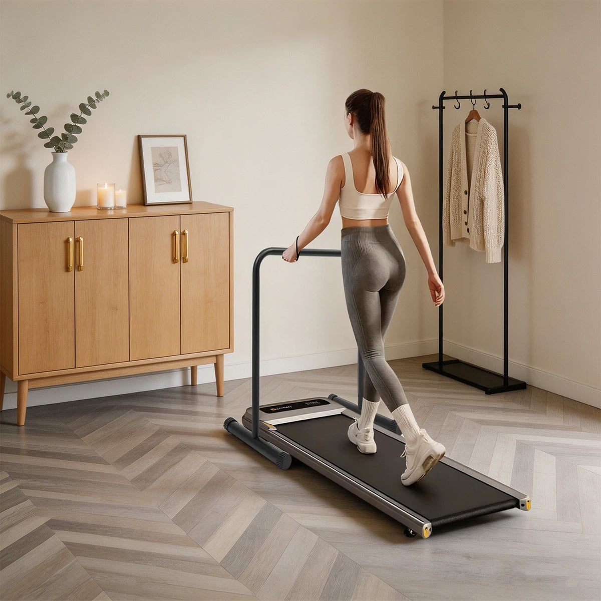 Adjustable Gym Safety Handrail 31.4-37.4in, Home Office & Gym Safety Handrail Stand with Anti-Slip Rubber for Treadmill