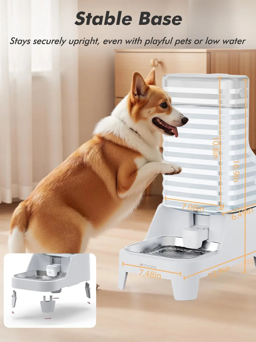 NITYERS 6L Gravity Pet Water Dispenser Large Capacity Automatic Dog Water Bowl Raised Elevated Pet Water Fountain No Electricity Stainless Steel Tray for Cats Dogs